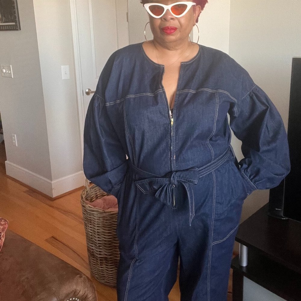 Eloquii Denim Puff Sleeve Jumpsuit Size 20